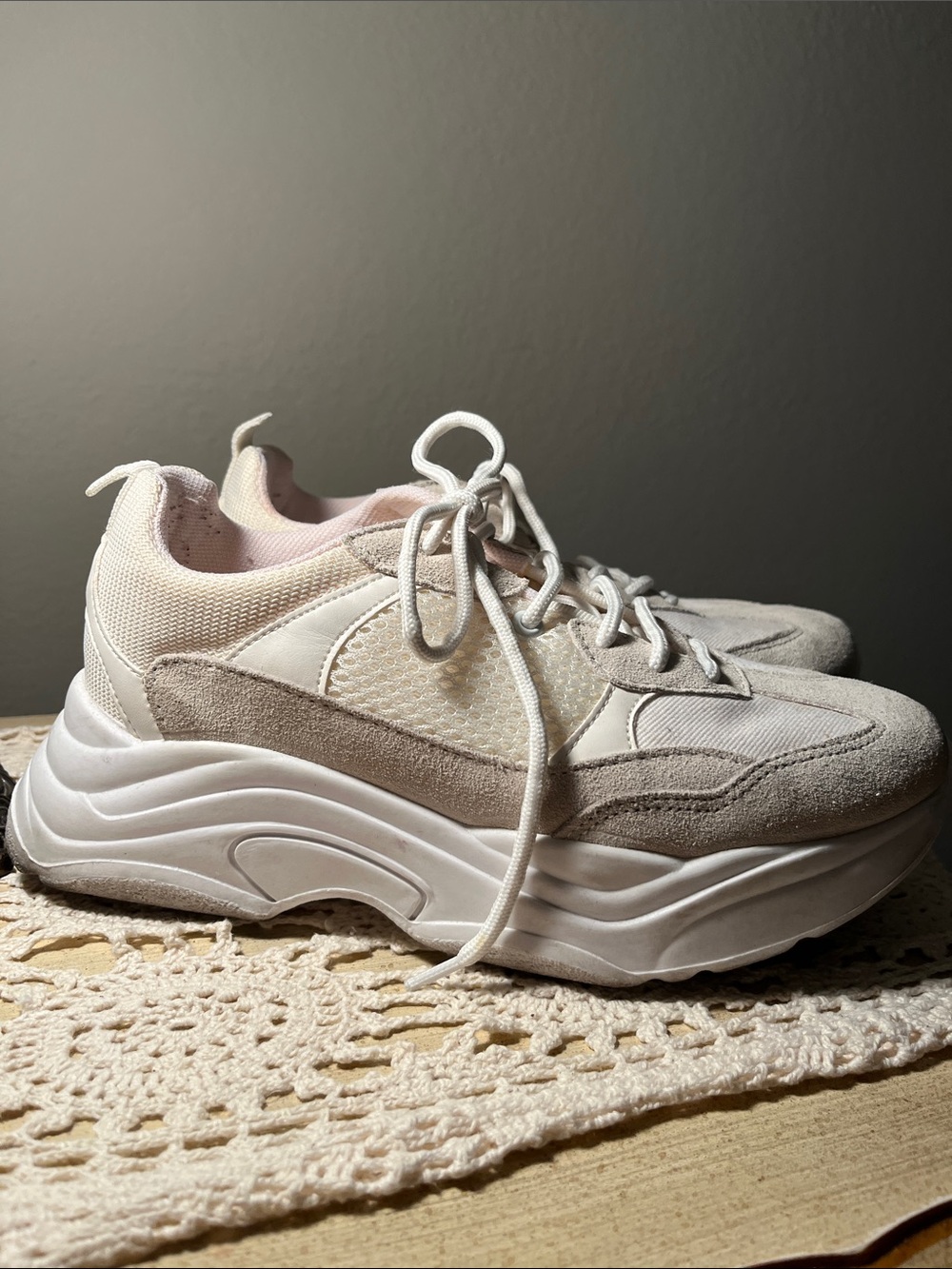 Topshop Women's Cream Lace-Up Sneakers